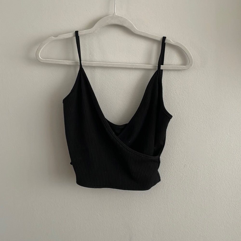 Black Ribbed Crop Wrap Camisole